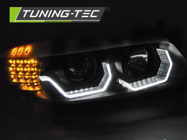 Přední světla 3D LED angel eyes, LED blinkr BMW E90/E91 05-08 černá