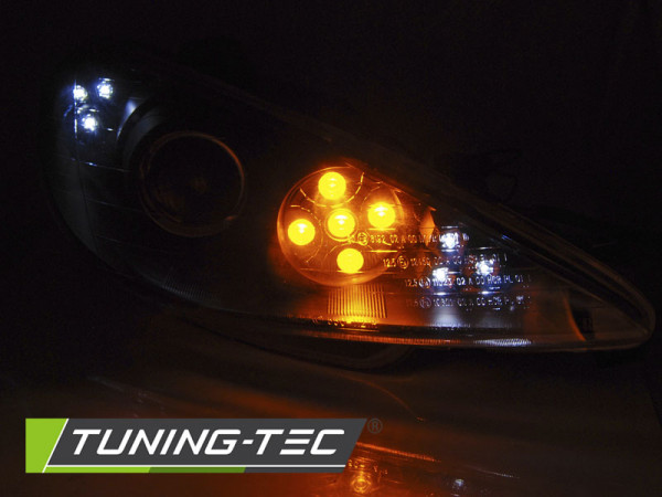 Přední světla s LED, LED blinkrem, Peugeot 206 02- chromová