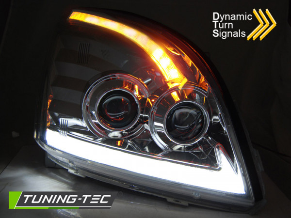 Přední světla s LED bar, LED dynamický blinkr, Toyota Land Cruiser 120 03-09 chromová