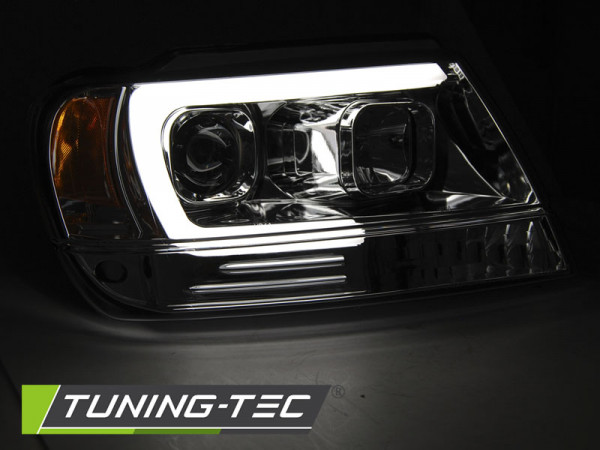 Přední světla s LED tube Jeep Grand Cherokee 99-05 chrom