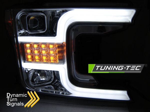 Přední světla s LED bar, LED dynamickým blinkrem Ford F150 MK13 17-20 chromová