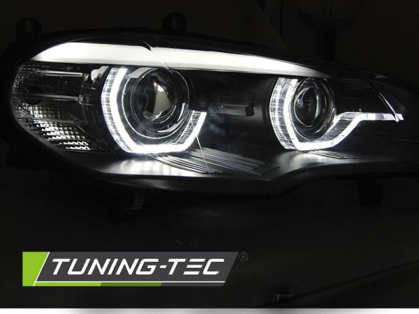 Přední světla s dual LED projektorem, 3D LED Angel Eyes DRL BMW X5 E70 xenon 03-13 černá