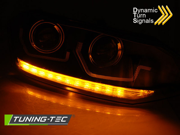 Přední světla s LED dynamickým blinkrem, LED Angel Eyes VW Polo VI 2G 17- černá