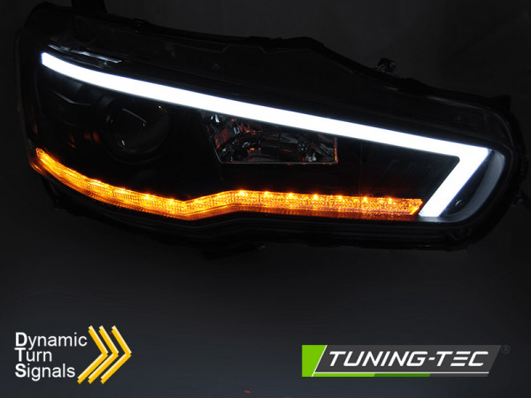 Přední světla s LED dynamickým blinkrem, pro Mitsubishi Lancer 8 (08-16) černá