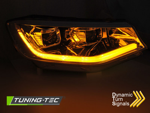 Přední světla s LED denními světly, LED dynamickým blinkrem VW Caddy 20- chromová