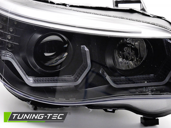 Přední světla 3D LED angel eyes, LED blinkr BMW E60 / E61 03-07 černá