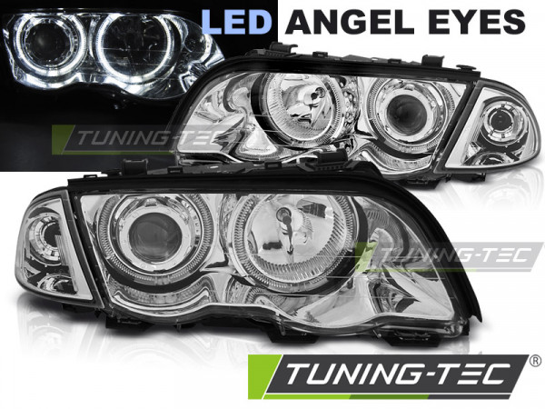 Přední světla LED Angel eyes BMW E46 sedan/touring 98-01 chrom 