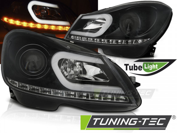 Přední světla LED blinkr TubeLights Mercedes-Benz C W204 11-14 černá