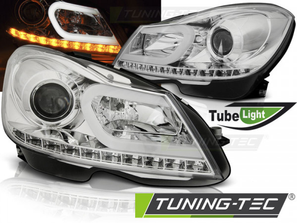 Přední světla LED blinkr TubeLights Mercedes-Benz C W204 11-14 chrom