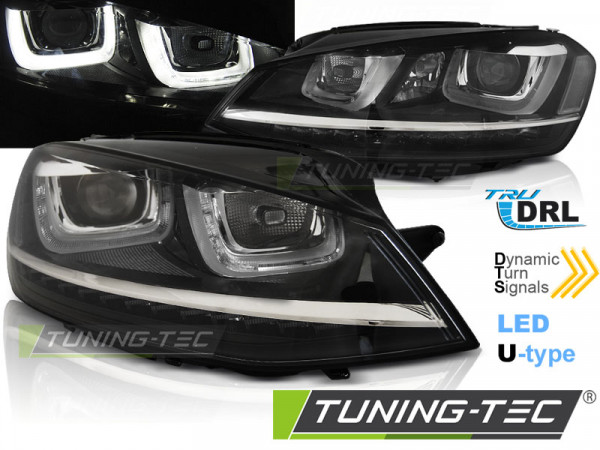 Přední světla s U-LED denními světly a SEQ blikry VW Golf 7 12- černá