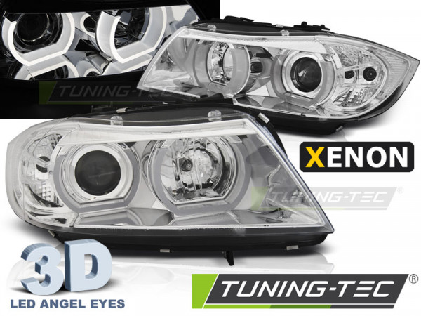 Přední světla xenon D1S 3D LED angel eyes BMW E90/E91 05-08 chromová
