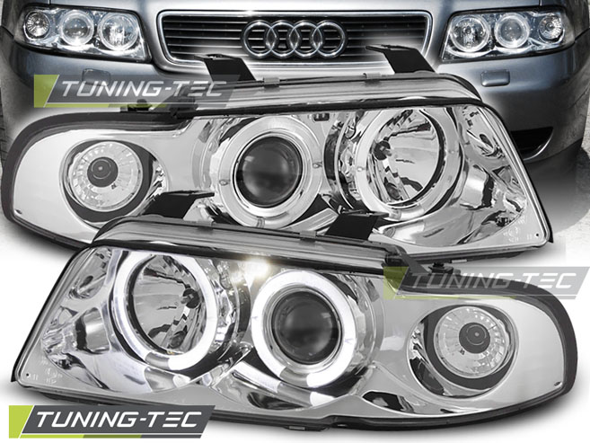 Přední světla angel eyes Audi A4 B5 94-98 - chromové