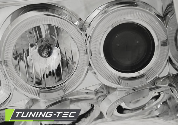 Přední světla s LED a Angel Eyes Nissan Navara/Pathfinder 01-04 chrom
