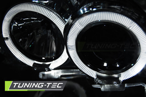 Přední světla s LED a Angel Eyes Nissan Navara/Pathfinder 01-04 chrom