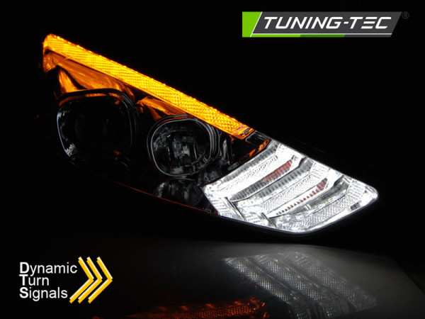 Přední světla s LED denním světlem, SEQ blinkrem, Ford Focus MK3 15-18 chromová