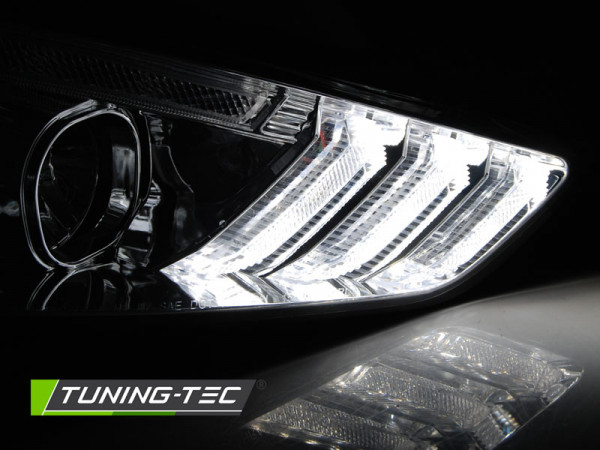 Přední světla s LED denním světlem, SEQ blinkrem, Ford Focus MK3 15-18 chromová