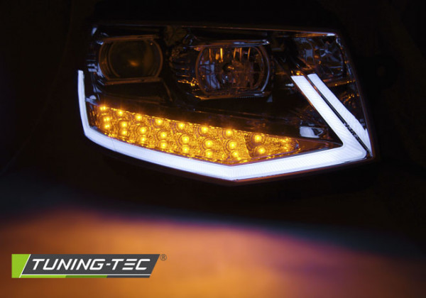 Přední světla TubeLights s LED denními světly, LED dynamický blinkr - VW T6 chrom