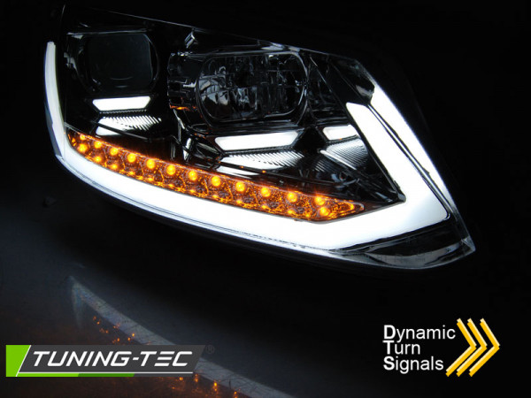 Přední světla TubeLights s LED denními světly, LED dynamický blinkr - VW Touran 10-15 chrom