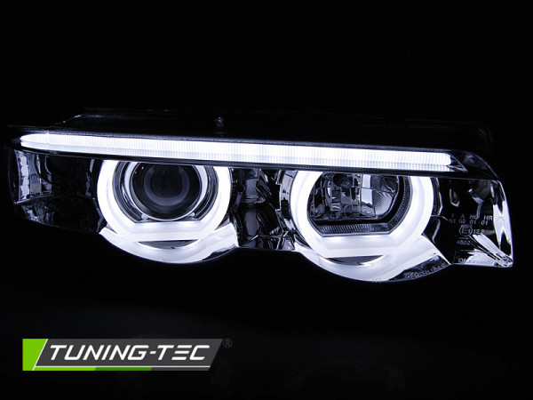 Přední světla 3D LED angel eyes, BMW 7 E38 94-01 chromová