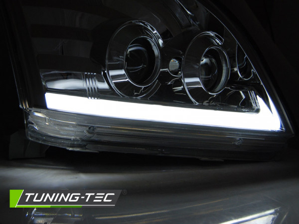Přední světla s LED bar, LED dynamický blinkr, Toyota Land Cruiser 120 03-09 chromová