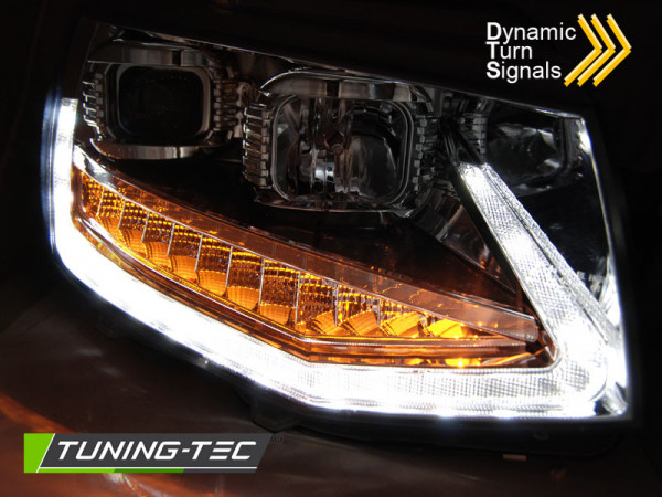 Přední světla LED s denními světly VW T6 15- s dynamickým LED blinkrem, chromová