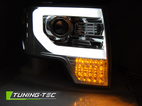 Přední světla s LED TUBE a LED blinkrem, FORD F150 MK12 08-14 chromová