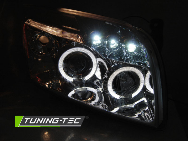 Přední světla angel eyes, LED, Dodge Caliber 06-12 chromová