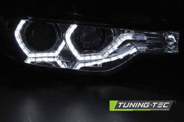 Přední světla s LED Angel Eyes DRL BMW 3 F30/F31 xenon 10-15 chromová