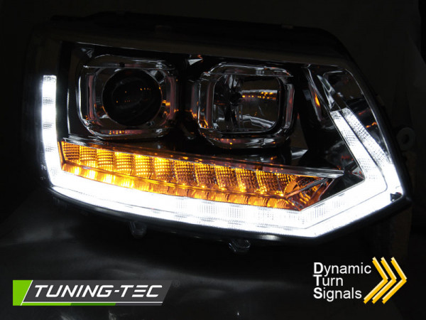 Přední světla LED s denními světly VW T5 09-14 s dynamickým LED blinkrem, chromová