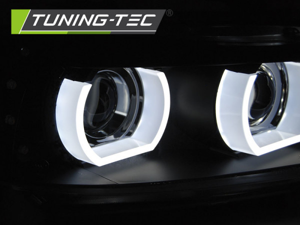 Přední světla 3D LED angel eyes, LED blinkr, D1S xenon, BMW E90/E91 05-08 s AFS černá