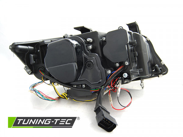 Přední světla 3D LED angel eyes, LED blinkr, D1S xenon, BMW E90/E91 05-08 s AFS černá