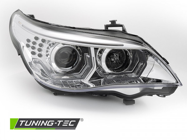 Přední světla 3D LED angel eyes, LED blinkr BMW E60 / E61 03-07 chromová