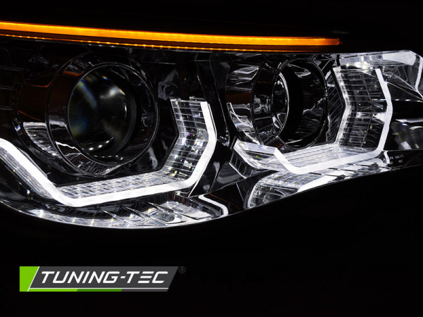 Přední světla 3D LED angel eyes, LED blinkr BMW E60 / E61 03-07 chromová