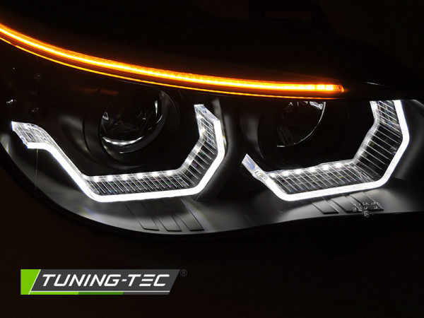 Přední světla 3D LED angel eyes, LED blinkr BMW E60 / E61 03-07 černá