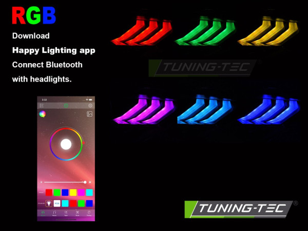 Přední světla LED, LED denní světla pro FORD MUSTANG 2018-2021 černá, RGB blinkr