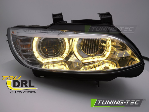 Přední světla xenon D1S 3D LED žluté angel eyes BMW E92/E93 06-10 chromová
