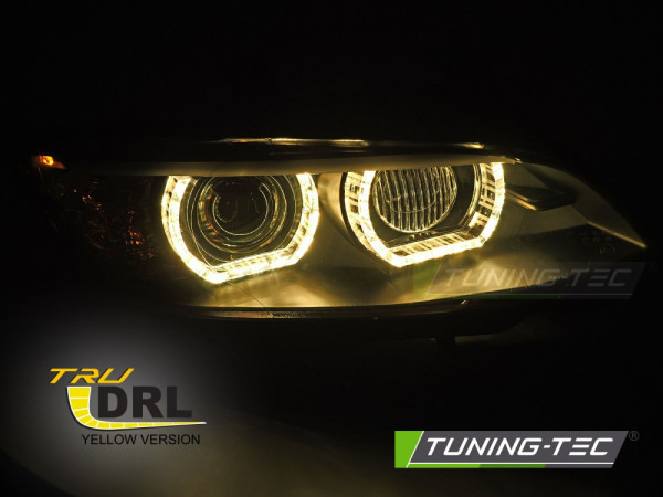 Přední světla xenon D1S 3D LED žluté angel eyes BMW E92/E93 06-10 černá