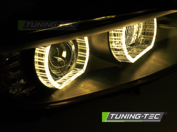 Přední světla xenon D1S 3D LED žluté angel eyes BMW E92/E93 06-10 černá