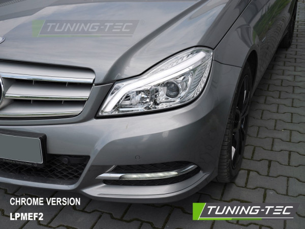 Přední světla s LED denními světly a dynamickým LED blinkrem pro Mercedes-Benz C W204 2011-2014 chromová