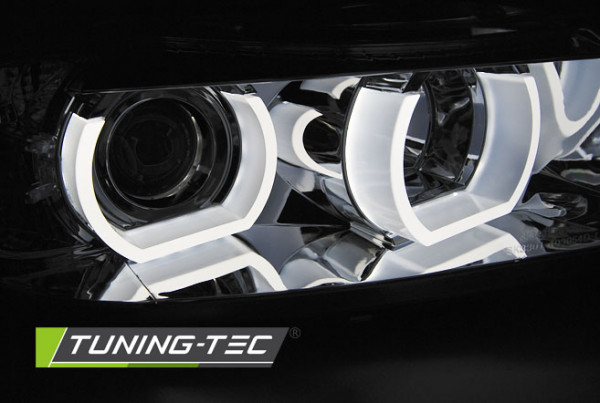 Přední světla 3D LED angel eyes BMW E90/E91 05-08 chromová