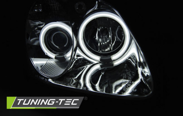 Přední světla angel eyes CCFL Mercedes Benz SLK 96-04 chrom