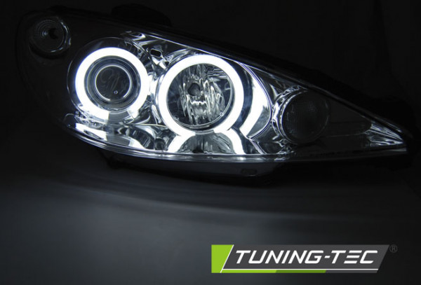 Přední světla angel eyes CCFL Peugeot 206 02- chrom