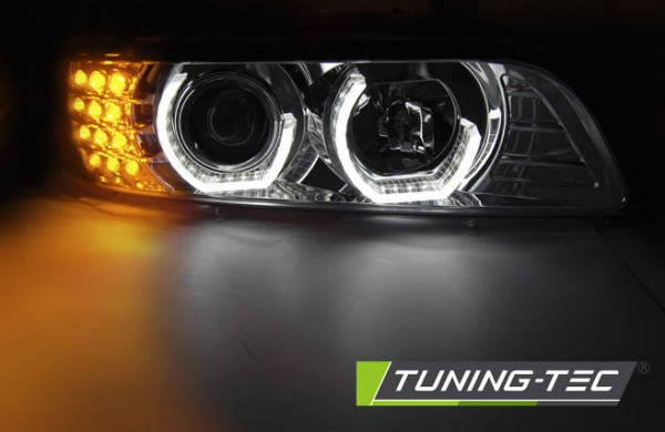 Přední světla angel eyes s LED BMW E39 95-03 chrom