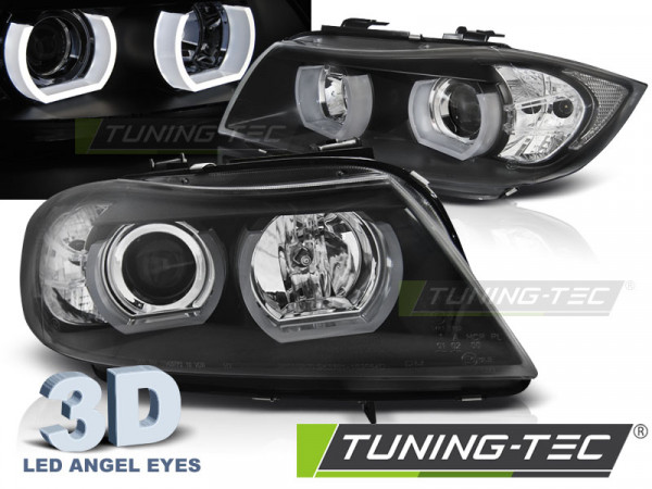 Přední světla 3D LED angel eyes BMW E90/E91 05-08 černá
