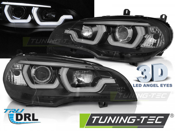 Přední světla 3D LED angel eyes DRL BMW X5 E70 07-13 černá