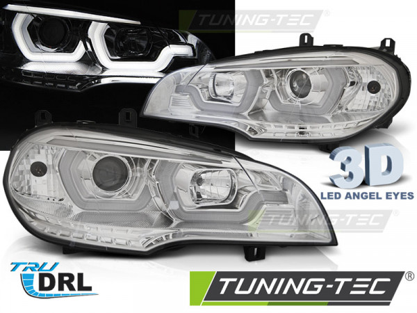 Přední světla 3D LED angel eyes DRL BMW X5 E70 07-13 chromová