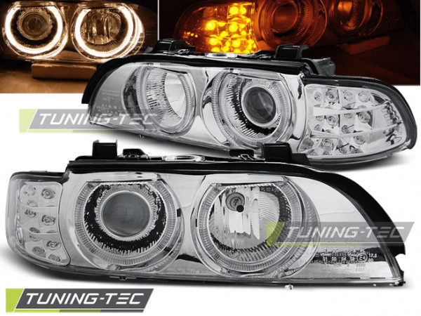 Přední světla Angel eyes BMW E39 95-00 chrom LED blinkr