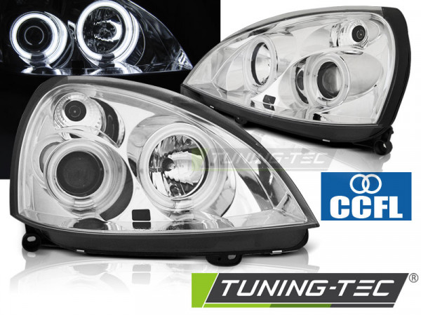 Přední světla angel eyes CCFL Renault Clio B 01-05 chromové