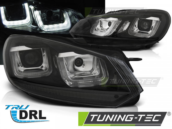 Přední světla U-LED denními světly BAR VW Golf 6 08-12 černé - black line