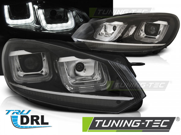 Přední světla U-LED denními světly BAR VW Golf 6 08-12 černé - chrom line